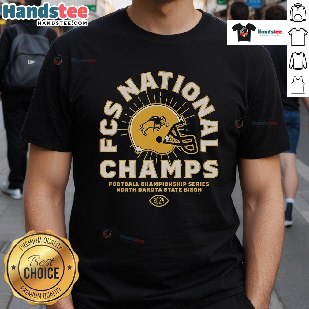 Good North Dakota State Football 2024 FCS National Champions helmet t-shirt featuring team colors and logo design.