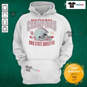 Ohio State Buckeyes National Champions helmet hoodie, showcasing team pride and championship spirit in vibrant colors.