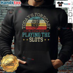 Vintage sunset hoodie featuring '100% Chance of Playing the Slot Machine' forecast design, perfect for casino enthusiasts.