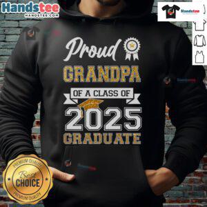 Happy proud grandma wearing a Class of 2025 graduate hoodie, celebrating her grandchild's graduation achievement.