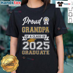 Happy proud grandma of a Class of 2025 graduate wearing a stylish ladies tee, celebrating her granddaughter's achievement.