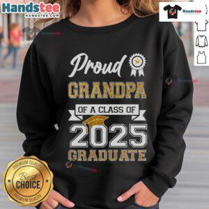 Alt Text: Happy proud grandma wearing a 'Class of 2025 Graduate' sweatshirt, celebrating her grandchild's graduation achievement.