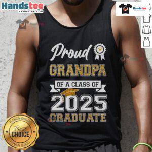 Alt Text: Happy proud grandma wearing a tank top celebrating her Class of 2025 graduate at a graduation ceremony.