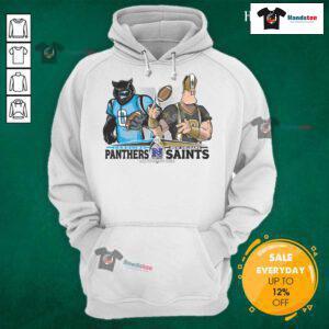 Hot Carolina Panthers vs New Orleans Saints AFC Wild Card matchup with fans wearing team hoodies at NFL playoffs.