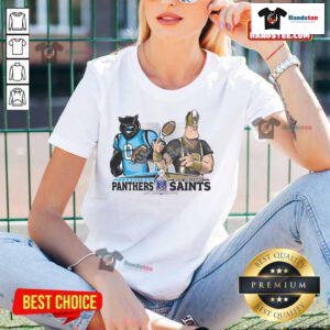 Hot Carolina Panthers vs New Orleans Saints NFL playoffs mascot season ladies tee for AFC Wild Card matchups.