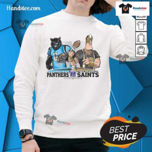 Fan wearing a Carolina Panthers sweatshirt at the AFC Wild Card matchup against the New Orleans Saints in the NFL playoffs.
