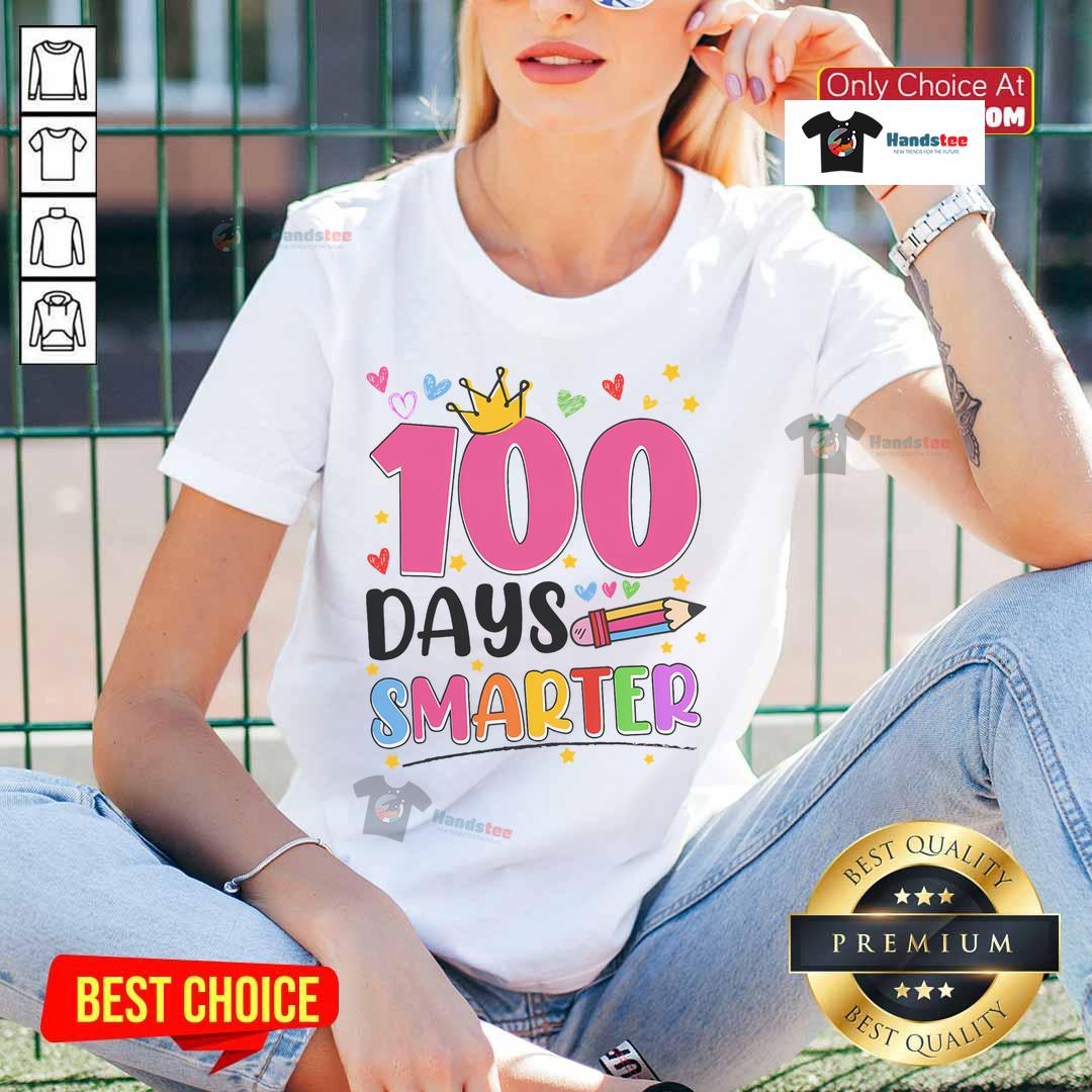 Ladies tee featuring '100 Days Smarter' design for the 100th Day of School celebration.