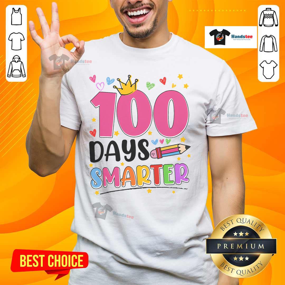 Nice 100 Days Smarter 100th Day of School T-Shirt featuring playful design and vibrant colors perfect for celebrating learning.