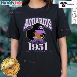 Nice Aquarius 1951 Amethyst Birthday Afro Zodiac Queen Ladies Tee showcasing a stylish design perfect for astrology lovers.
