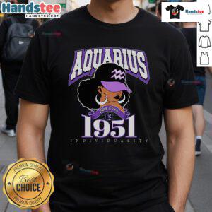 Nice Aquarius 1951 Amethyst Birthday Afro Zodiac Queen T-Shirt featuring a vibrant design celebrating Aquarius traits.