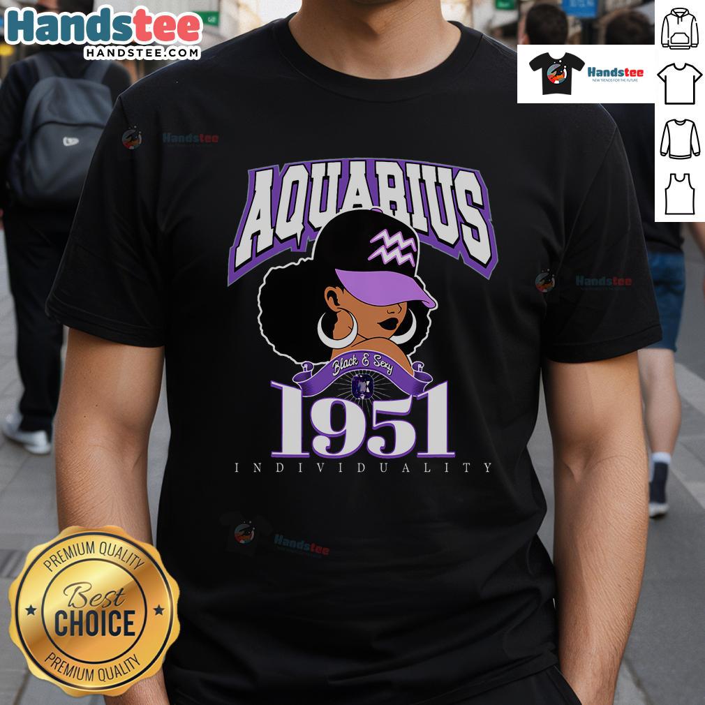 Nice Aquarius 1951 Amethyst Birthday Afro Zodiac Queen T-Shirt featuring a vibrant design celebrating Aquarius traits.