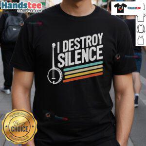 Nice banjo player wearing 'Destroy Silence' banjo t-shirt, showcasing passion for music and banjo culture.