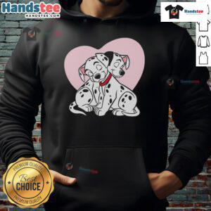 Adorable couple of Dalmatians in matching hoodies for Valentine's Day, showcasing love and style in their outfits.