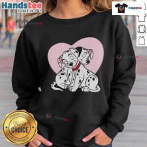 Couple wearing Nice Dalmatians Valentine sweatshirt, showcasing love for dogs in a cozy, stylish design.