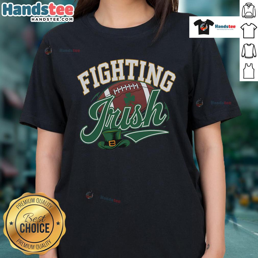 Women's Nice Fighting Irish Football Tee featuring vibrant team colors and logo, perfect for game day apparel.
