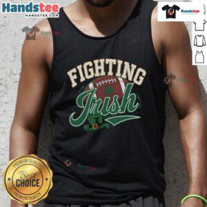 Fighting Irish football tank top featuring vibrant colors and the iconic Notre Dame logo, perfect for game day wear.