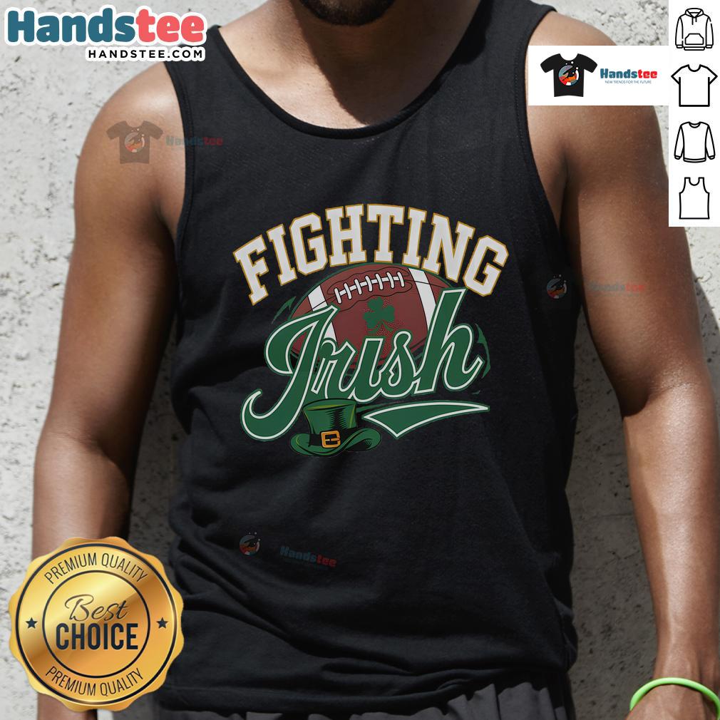 Fighting Irish football tank top featuring vibrant colors and the iconic Notre Dame logo, perfect for game day wear.