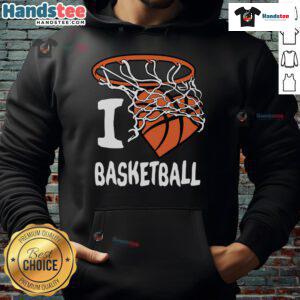 Cozy Nice I Love Basketball Heart Hoodie in vibrant colors, perfect for basketball fans who love stylish sportswear.