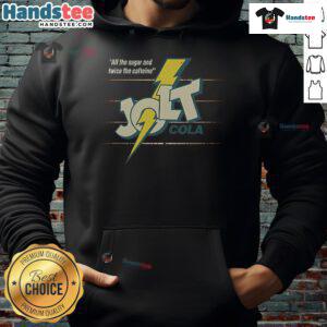 Vintage 1985 Nice Jolt Cola hoodie featuring retro logo design, perfect for collectors and fans of classic soft drinks.