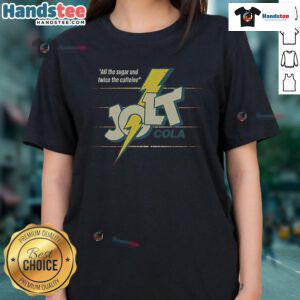 Vintage 1985 Nice Jolt Cola Ladies Tee featuring retro graphics and bright colors, perfect for collectors and fans.