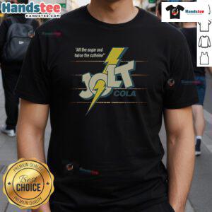Vintage Nice Jolt Cola 1985 T-Shirt featuring retro graphics and vibrant colors, perfect for collectors and soda enthusiasts.
