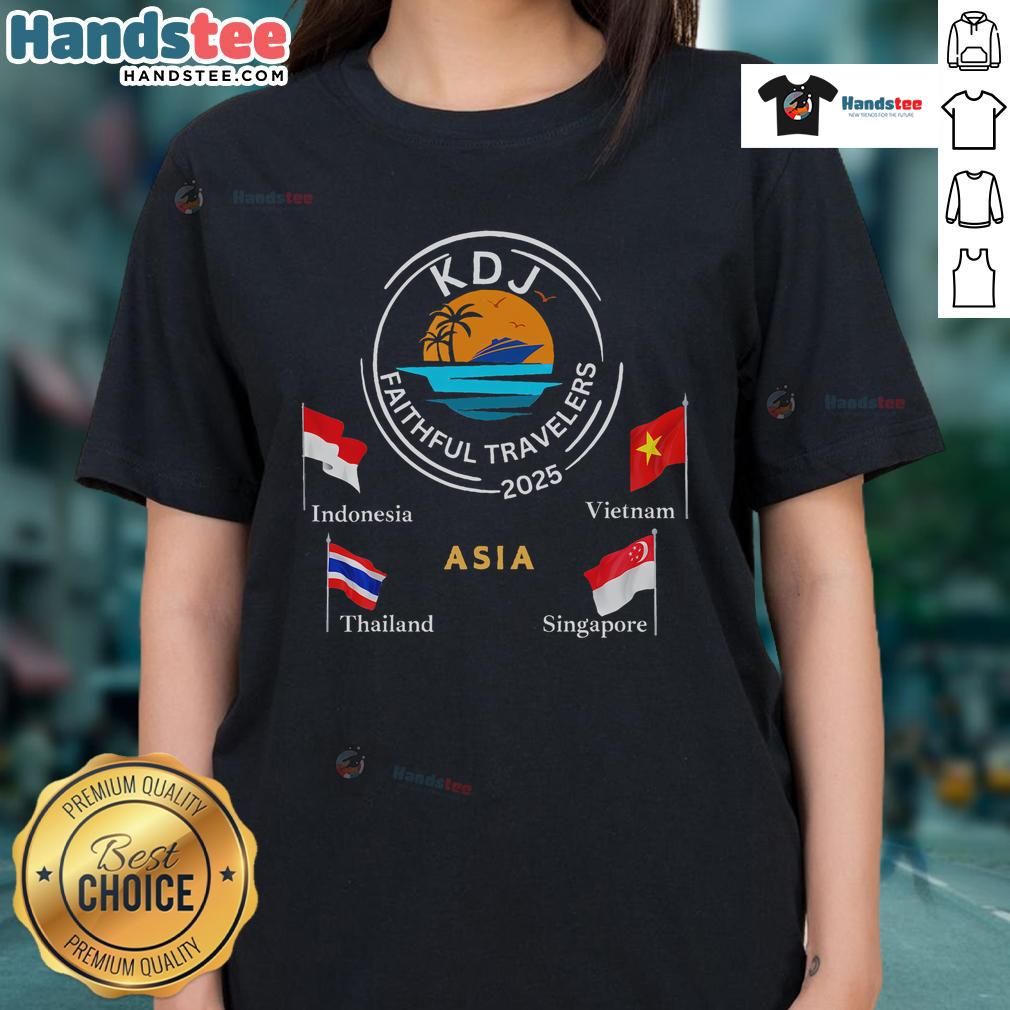 Nice KDJ Faithful Travelers 2025 Asia Ladies Tee featuring vibrant design for adventurous women.