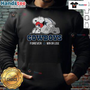 Nice NFL The Peanuts Movie Snoopy Forever Win or Lose Football Dallas Cowboys Hoodie featuring vibrant colors and logo.