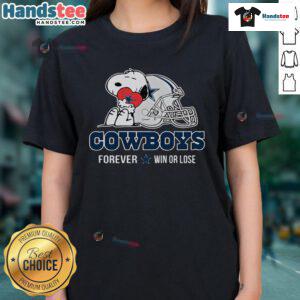 Alt Text: Ladies tee featuring Snoopy from The Peanuts Movie with a football theme, celebrating NFL and Dallas Cowboys spirit.