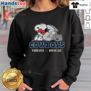 Nice NFL Peanuts Movie Snoopy Forever Win or Lose football sweatshirt featuring Dallas Cowboys design in vibrant colors.