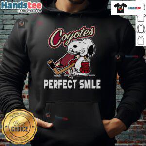 Alt Text: Arizona Coyotes Snoopy hoodie featuring a perfect smile, inspired by The Peanuts Movie. NHL fan apparel.