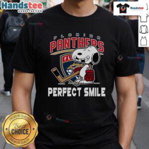 Florida Panthers Snoopy Perfect Smile T-Shirt inspired by The Peanuts Movie, perfect for hockey fans and Peanuts lovers.