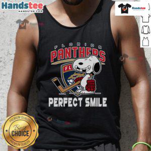 Florida Panthers Snoopy tank top featuring a perfect smile, blending NHL spirit with The Peanuts Movie charm.