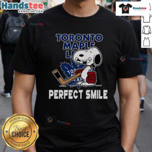 Toronto Maple Leafs Snoopy t-shirt featuring a perfect smile, inspired by The Peanuts Movie, ideal for hockey fans.