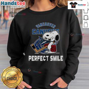 Vancouver Canucks Snoopy sweatshirt featuring a perfect smile from The Peanuts Movie, ideal for NHL fans.
