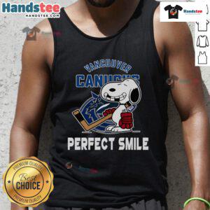 Vancouver Canucks Snoopy tank top featuring a perfect smile from The Peanuts Movie, ideal for NHL fans.