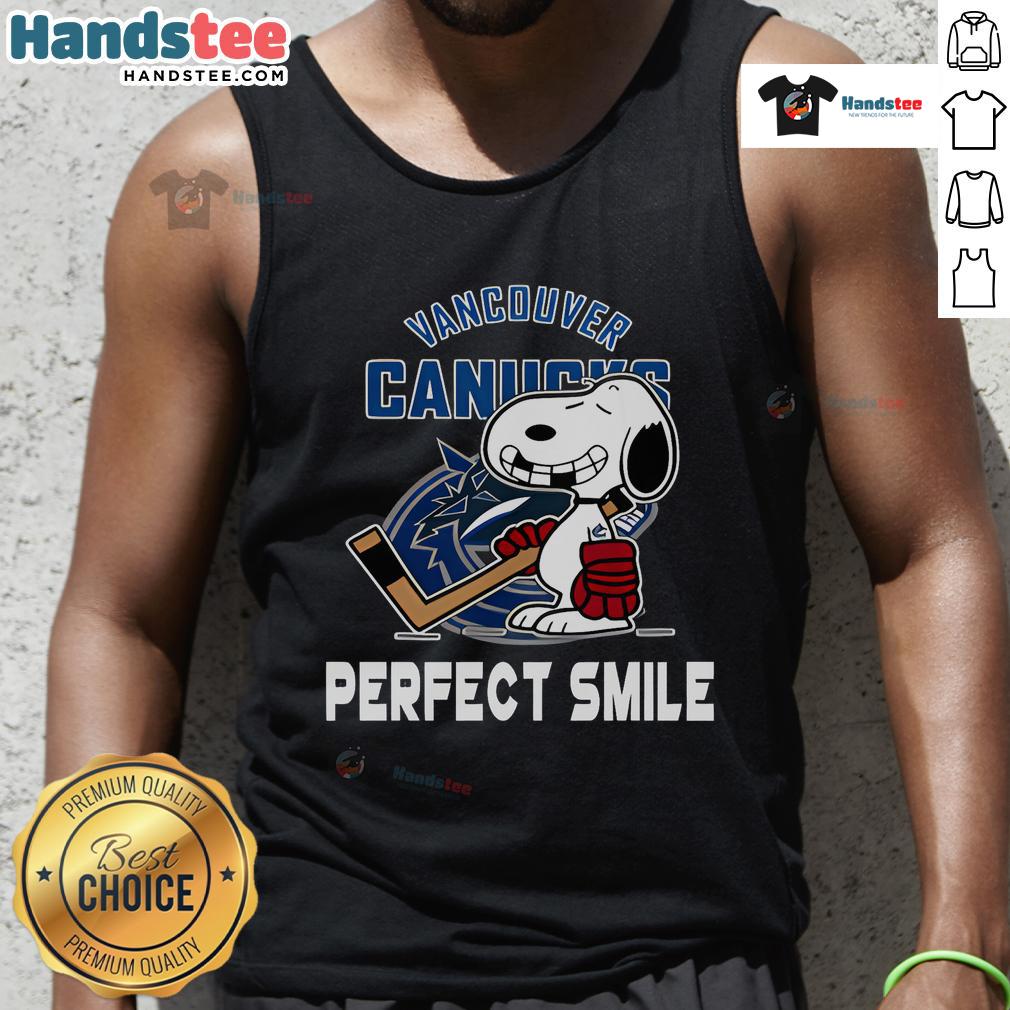 Vancouver Canucks Snoopy tank top featuring a perfect smile from The Peanuts Movie, ideal for NHL fans.