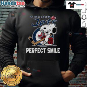 Winnipeg Jets Snoopy hoodie featuring a perfect smile, inspired by The Peanuts Movie, ideal for NHL fans.