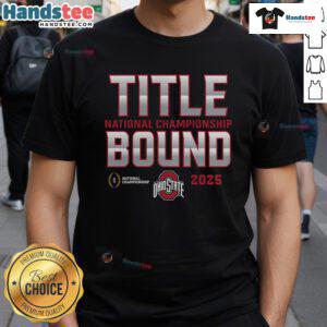 Ohio State Buckeyes College Football Playoff 2025 National Championship T-Shirt featuring team colors and logo design.