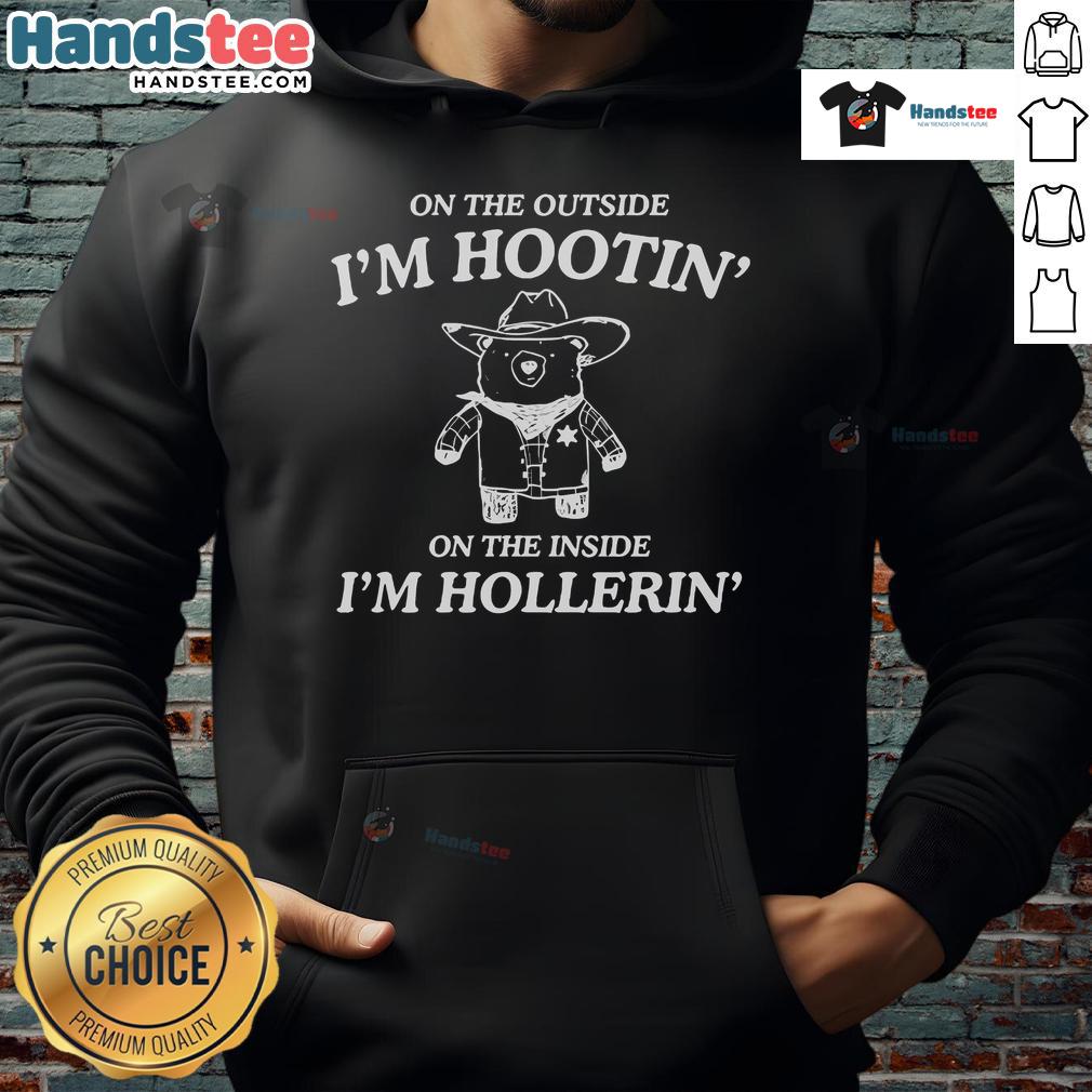 Cozy 'Nice On The Outside, I'm Hootin' On The Inside, I'm Hollerin' Hoodie' design featuring playful typography and vibrant colors.