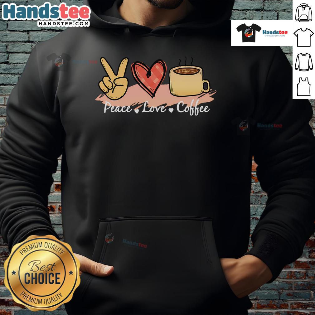 Cozy hoodie featuring a peace sign and heart design, perfect for coffee lovers who embrace peace and love.