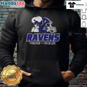 Nice Peanuts Snoopy Baltimore Ravens Forever Win or Lose hoodie featuring vibrant graphics and a cozy design.