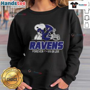 Stylish Nice Peanuts Snoopy Baltimore Ravens Forever Win or Lose Sweatshirt for fans of all ages and NFL enthusiasts.