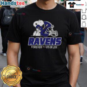 Nice Peanuts Snoopy Baltimore Ravens Forever Win Or Lose T-Shirt featuring a playful Snoopy design for NFL fans.
