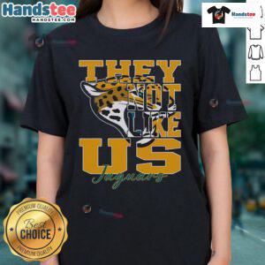 Jacksonville Jaguars NFL football ladies tee featuring 'Nice, They Not Like Us' design, perfect for fans.