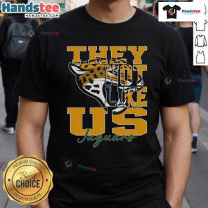 Jacksonville Jaguars NFL football t-shirt featuring 'Nice They Not Like Us' slogan, perfect for fans and game day.