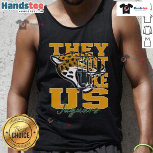 Jacksonville Jaguars NFL football tank top featuring 'Nice, They Not Like Us' slogan in bold graphics.
