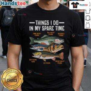 Comfortable fishing t-shirt featuring 'Nice Things I Do In My Spare Time' slogan, perfect for fishing enthusiasts.