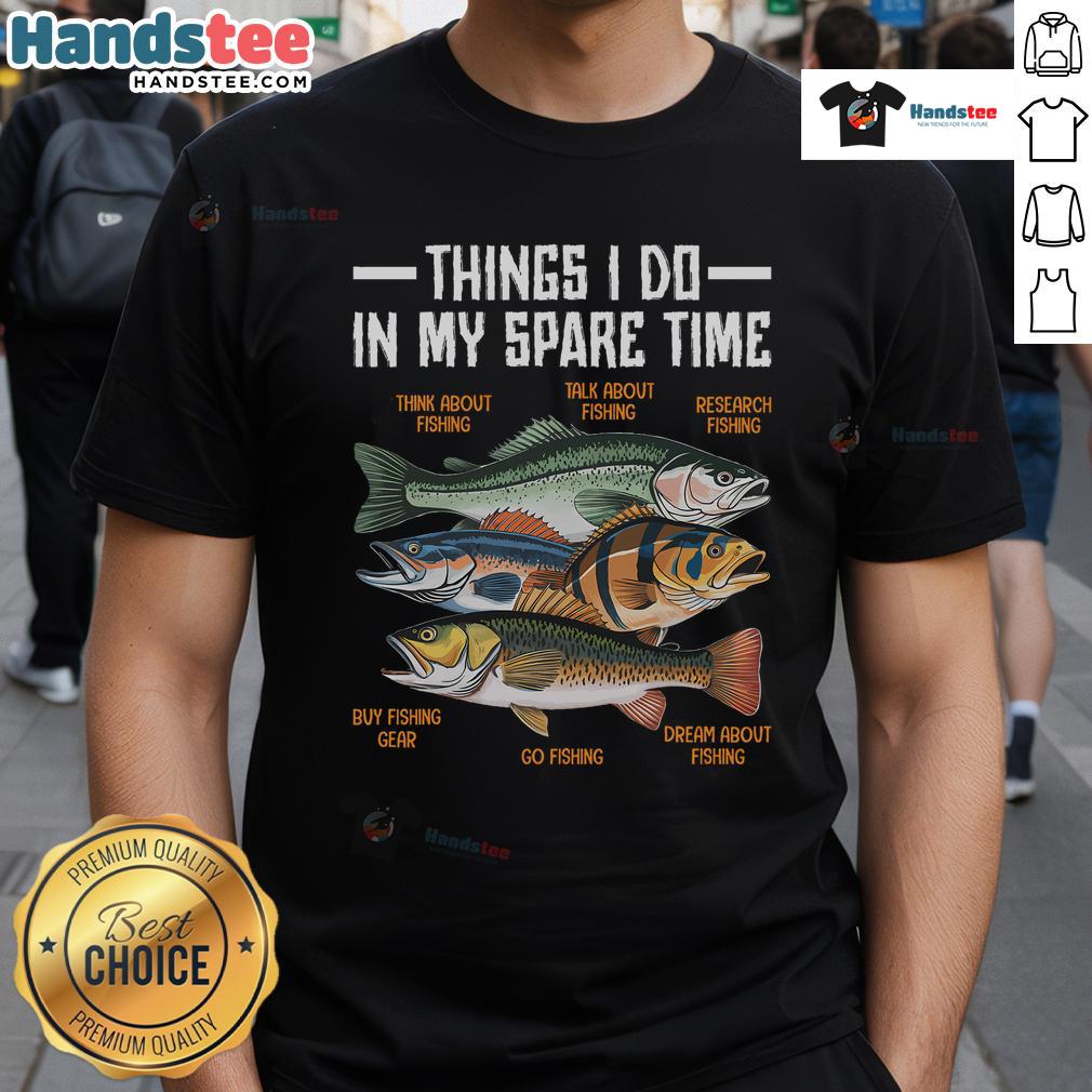 Comfortable fishing t-shirt featuring 'Nice Things I Do In My Spare Time' slogan, perfect for fishing enthusiasts.