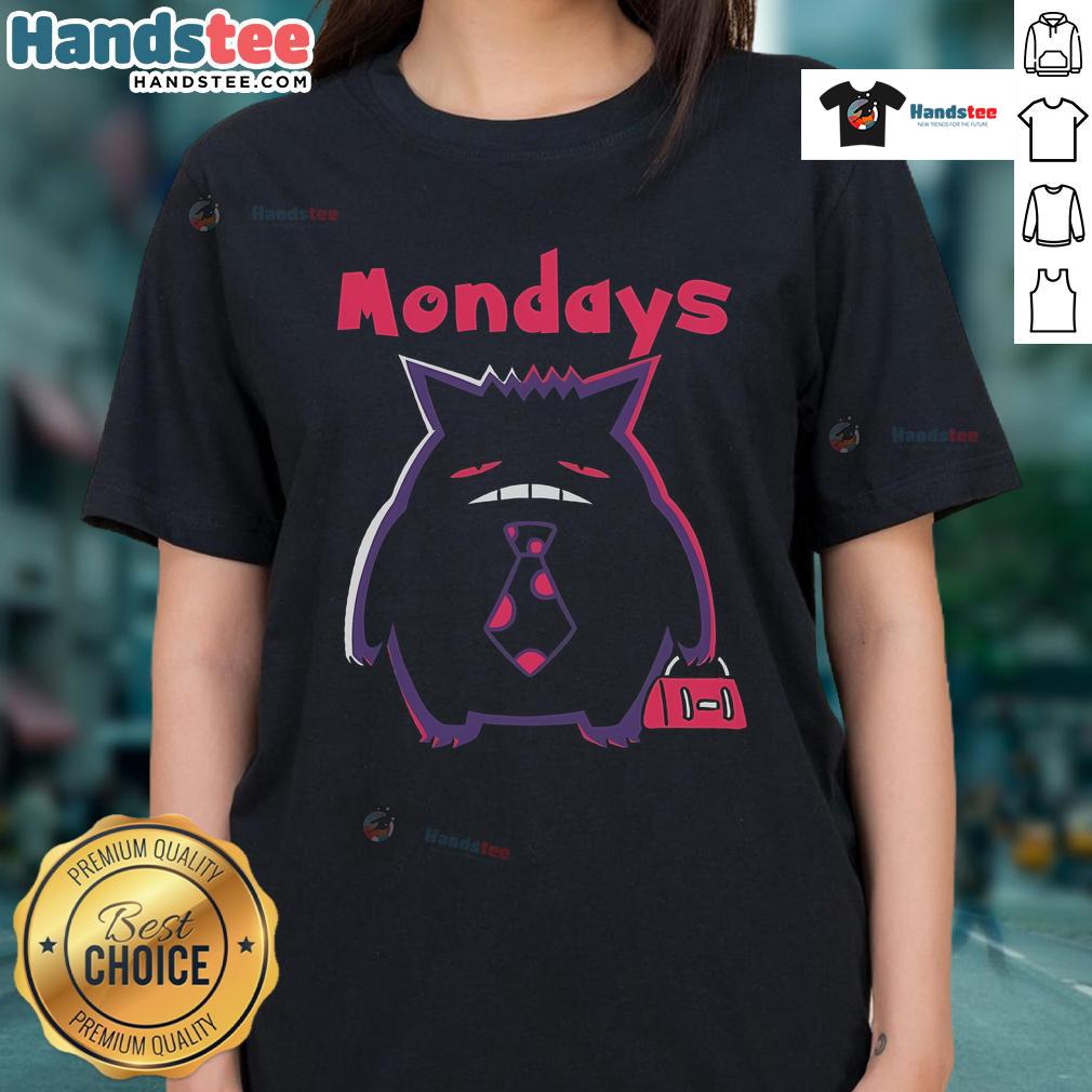 Nice tired Gengar Pokmon Mondays ladies tee featuring a playful design perfect for Pokmon fans.