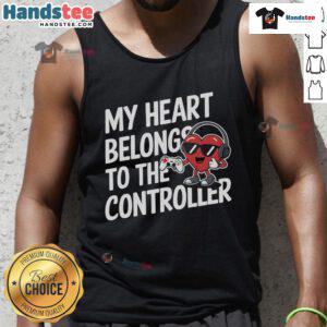 Valentine's Day tank top featuring 'My Heart Belongs to the Controller' design, perfect for gaming enthusiasts.